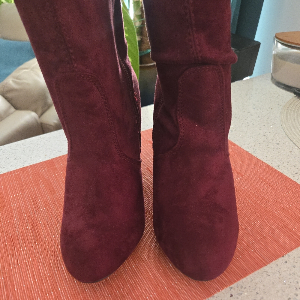 Over-the-Knee Faux Suede Boot in Burgundy w/FREE MATCHING BLOUSE🎉NWT